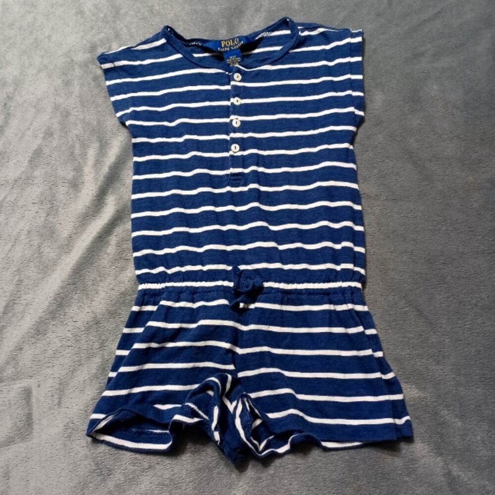 POLO RALPH LAUREN GIRLS 3T STRIPED TERRY ROMPER Blue